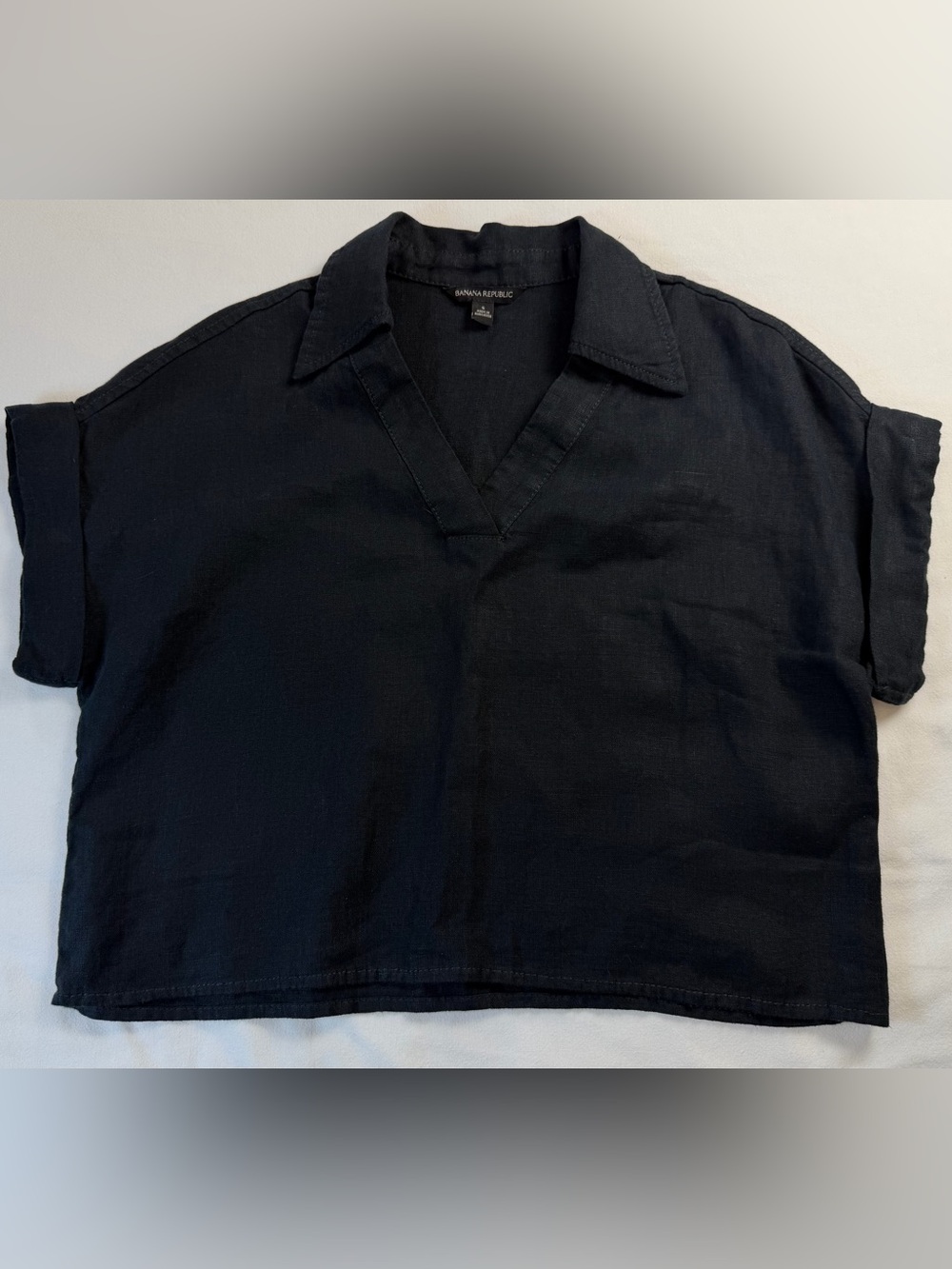 Banana Republic Black Linen Short Sleeve Boxy Top Size Small